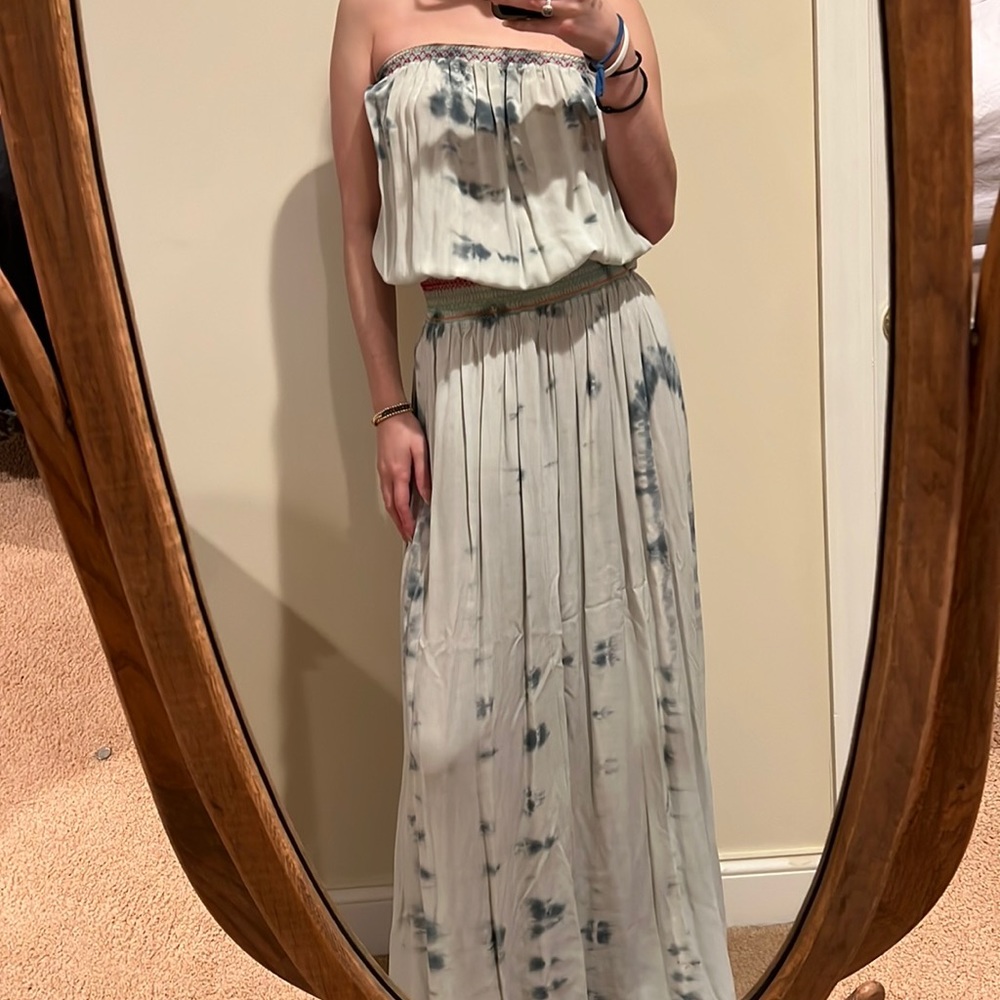 Tie dye beach dress with multi color embroidery